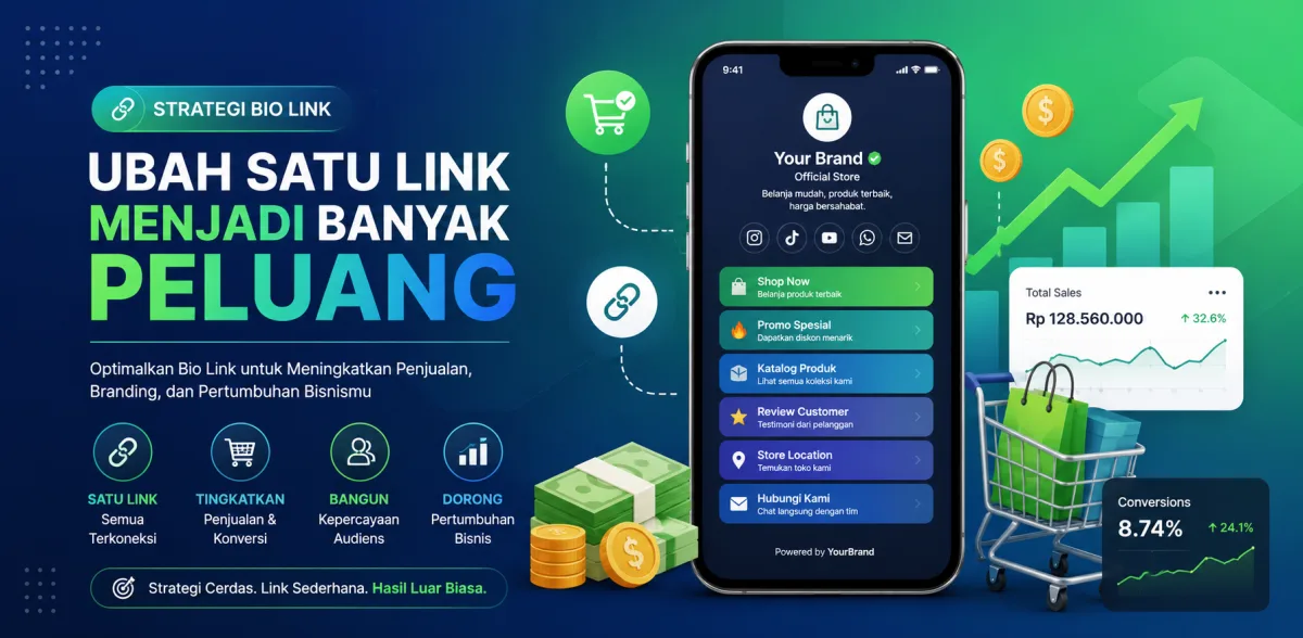 Pelajari strategi bio link terbaik untuk bisnis online di 2026. Tingkatkan penjualan, traffic, dan engagement dengan panduan lengkap bio link bisnis.
